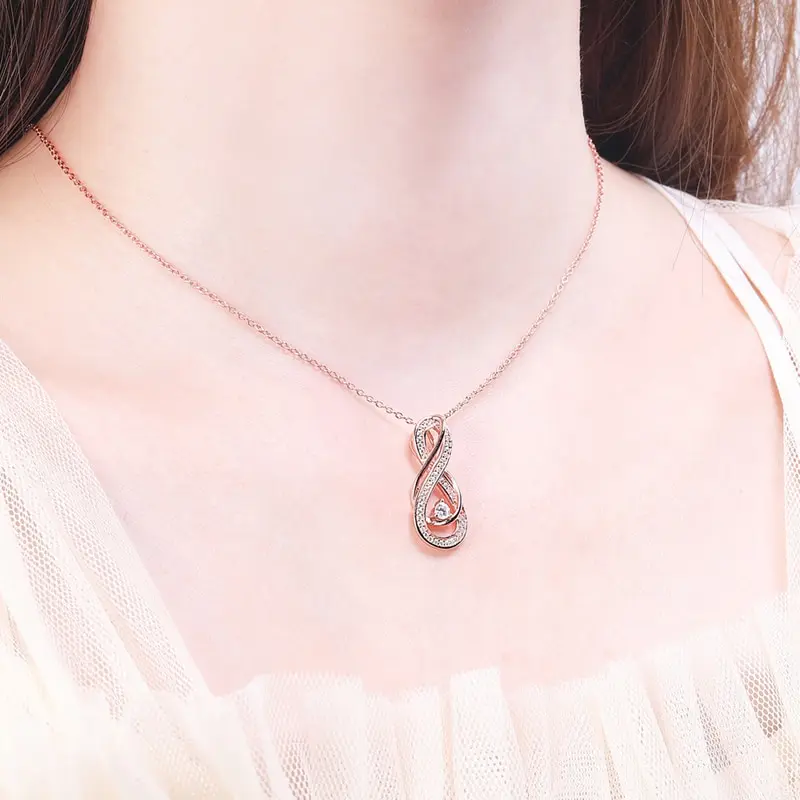 

925 Sterling Silver Pendant Necklace Women Rose Gold Color Fine Jewelry S925 Silver AAA CZ Infinity symbol Choker Necklace B0257