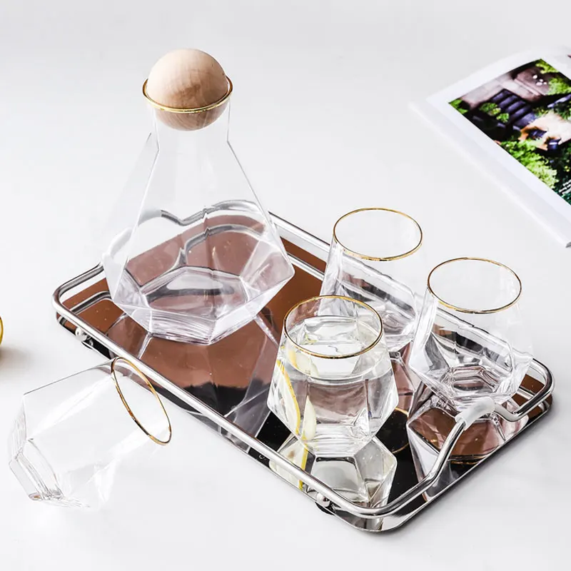 Геометрическая Шестигранная форма кувшин для воды стеклянный поднос