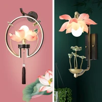 new chinese style zen lotus led wall lamp creative porch corridor wall light living room bedroom bedside decor lighting fixtures