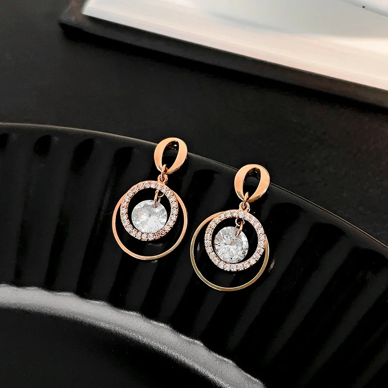 

GU-164 Super flash zircon round earrings S925 silver needle multi-layer circle earrings temperament design earrings accessories