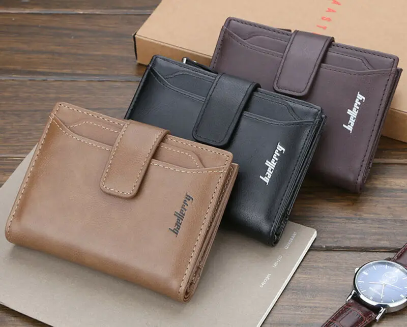 Мужской кошелек из искусственной кожи на молнии и застежке маленький мужской