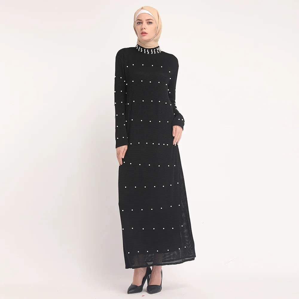 

Turkey Muslim Dress Women Beading Black Slim Simple Moroccan Kaftan Abaya Hijab Dress Islamic Clothing Kimono Elbise Jubah Robe
