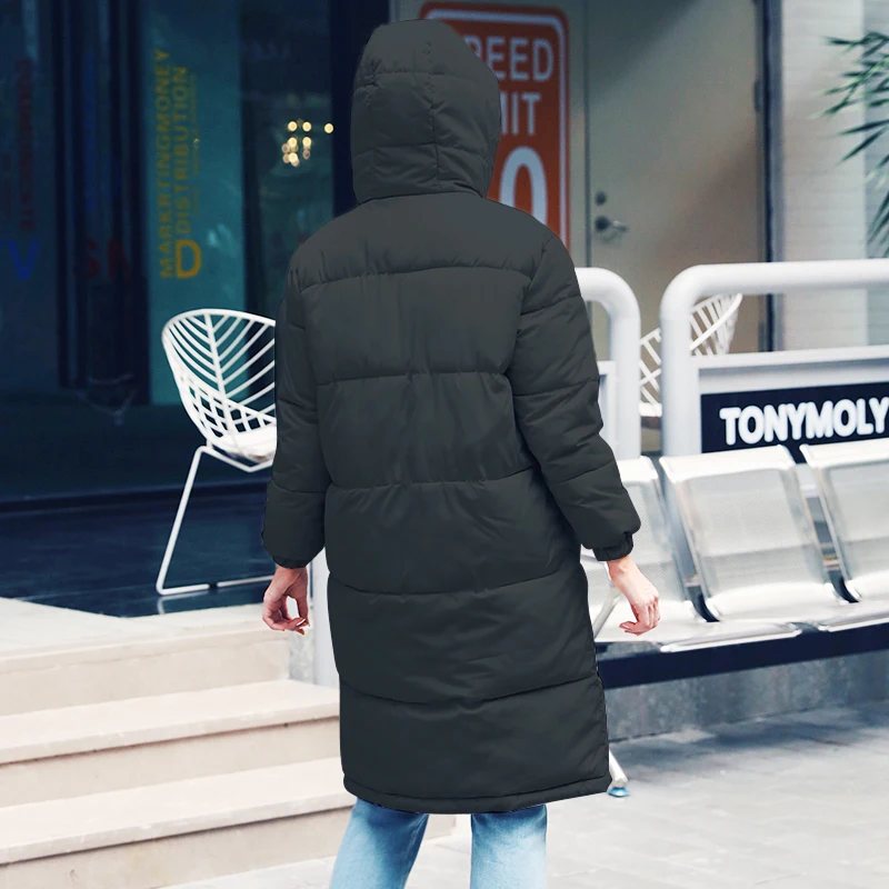 Женское пальто WannaThis, толстая, теплая, модная, зимняя, с хлопковой подкладкой, длинная, на молнии, с капюшоном, с карманами, женская, повседневная, однотонная