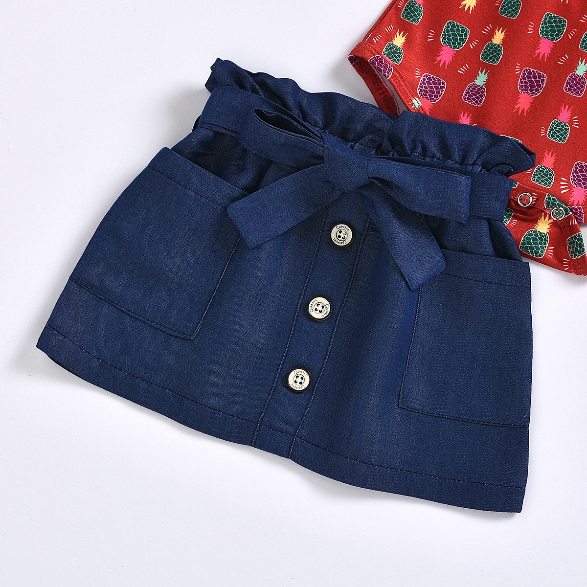 

NEW 2020 Summer Infant Newborn Baby Girl Clothes Set Print Pineapple Print Tassel Tops Romper+Denim Skirt Fashion 2pcs Clothes