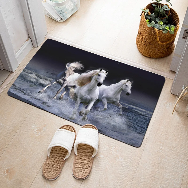Белый черный лошадиный напольный коврик для ванной комнаты животное фланелевый
