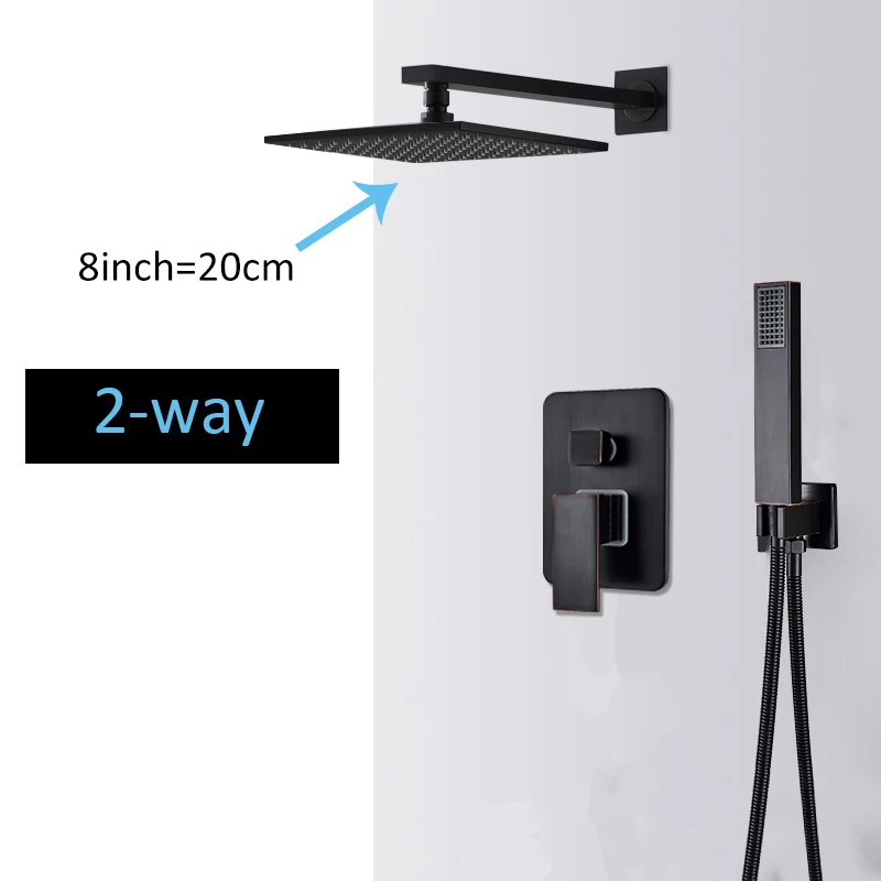 2-way 8inch Quyanre RU, черный скрытый смеситель для душа, набор 12 дюймов, латунная насадка для душа с одной ручкой, смеситель для ванной, Душ - Цвет: 2-way 8inch