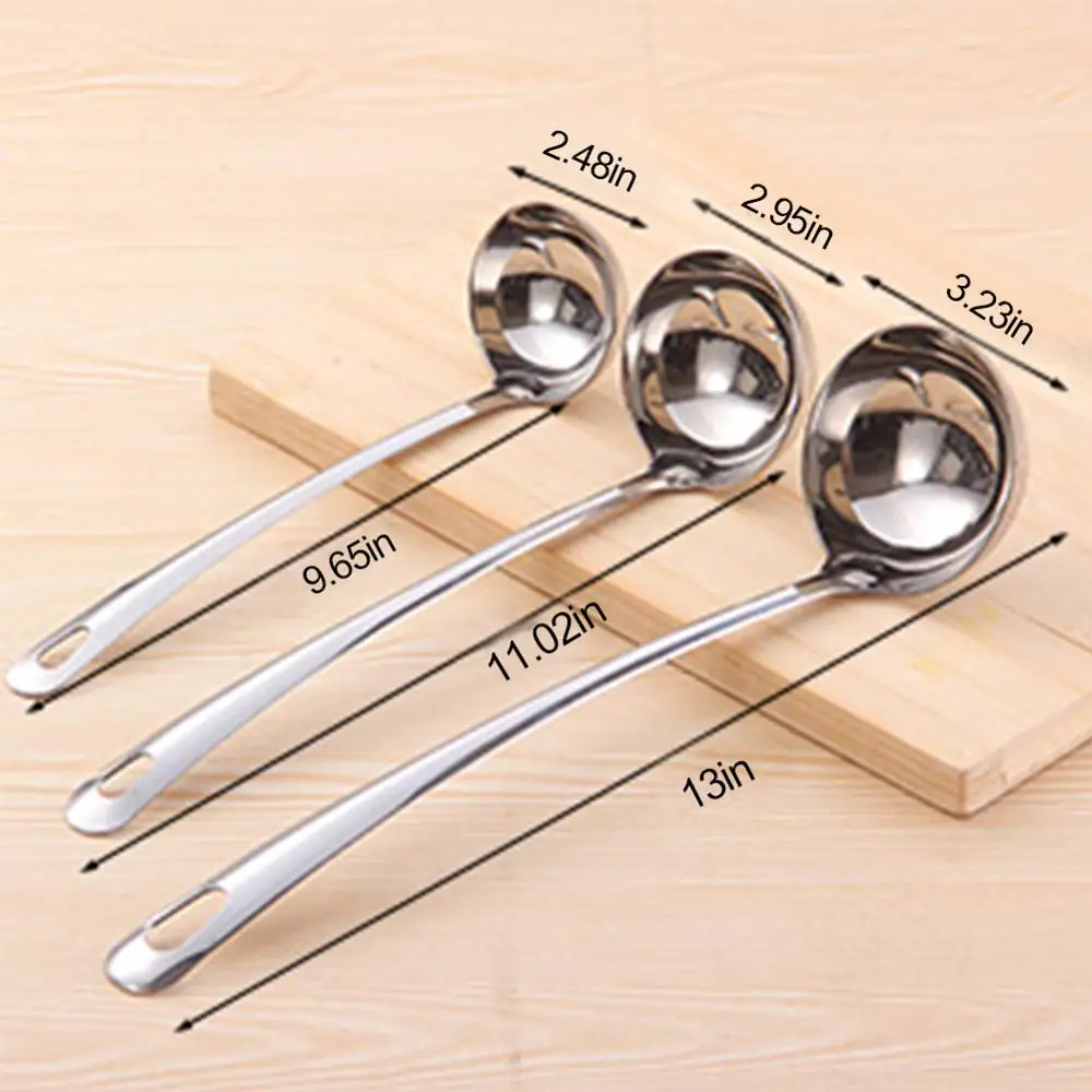 1pcs Thicken Stainless Steel Long Handle Ladle Spoon Big Soup Ladle Useful Kitchen Cooking Tool Utensil Tool Soup Spoon Dropship