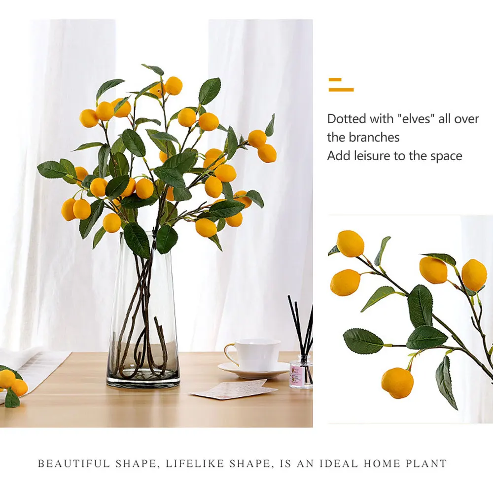 Simulation Fruit Branch Fake Flowers Lemon Imitation Plants Wedding Party Props Artificial Home Decor Realistic Vine