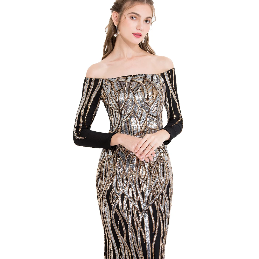 Angel-Fashion Формальные Вечерние платья Сверкающее золото арт-деко блесток винтажное праздничное платье 407 404