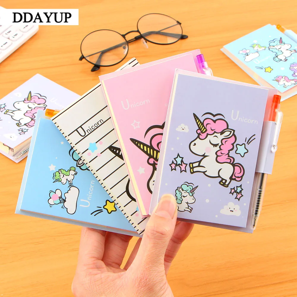 Kawaii Единорог портативный блокнот с ручкой для студентов бумажные канцелярские