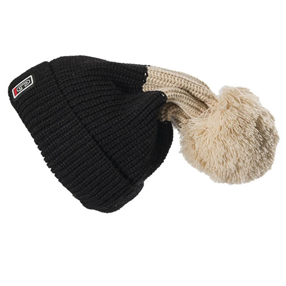 New Fashion Female Winter Hats Casual Color Matching Handmade Knitted Coarse Lines Cable Retro Style Hairball Crochet Cap | Аксессуары