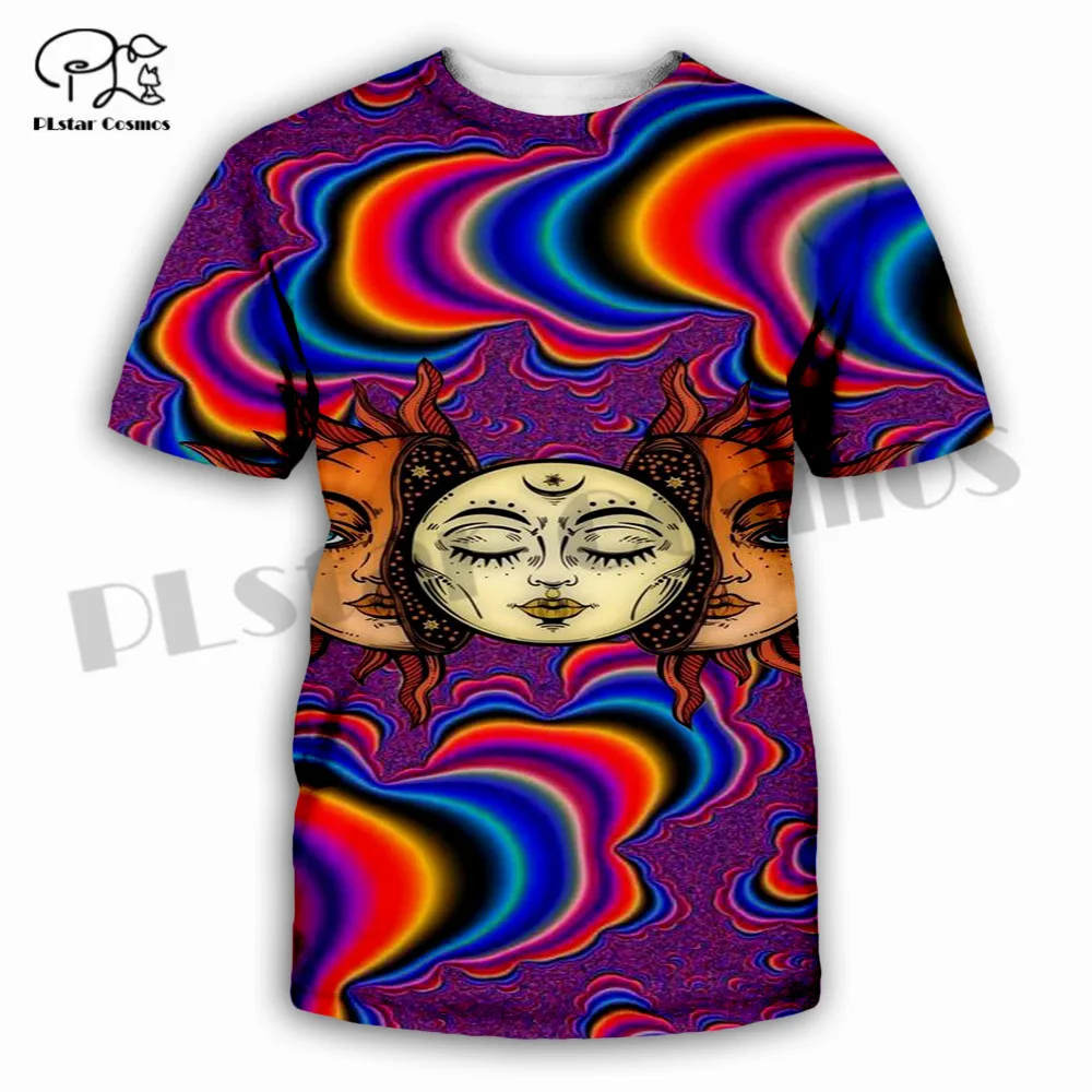 

PLstar Cosmos 3DPrint Hippie Funny Psychedelic Sun Moon Colorful Vibe Unique Man/Woman Harajuku Streetwear T-Shirt Short Sleeve