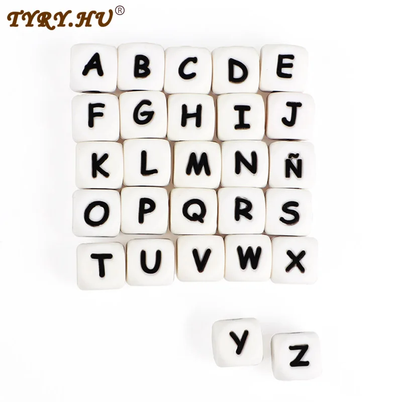 

TYRY.HU 100Pcs Alphabet Silicone Beads 12mm BPA-Free Letter Beads For Pacifier Chain DIY Accessories Wooden Beads Baby Teether