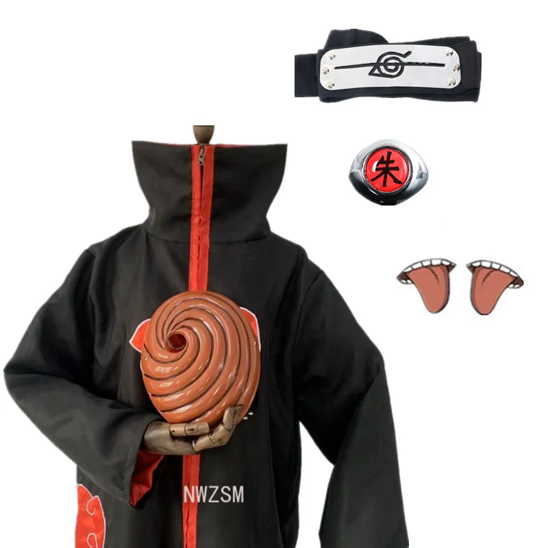 

Anime Akatsuki Deidara Cosplay Costume Cloak Set Halloween Costumes Props Didala ring and forehead protector Send stickers
