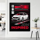 Текстура углеродного волокна холст печать плакат-JDM мультфильм стены ИскусствоАвтомобильный Декоркомикс автомобиль подарокHonda Civic Тип Rживопись