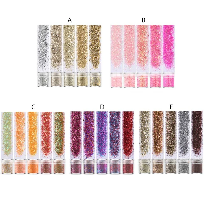 

5 Colors Mixed Holographic Makeup Chunky Glitter Face Body Eye Hair Nail Epoxy Resin Festival Chunky Hexagons Sequins