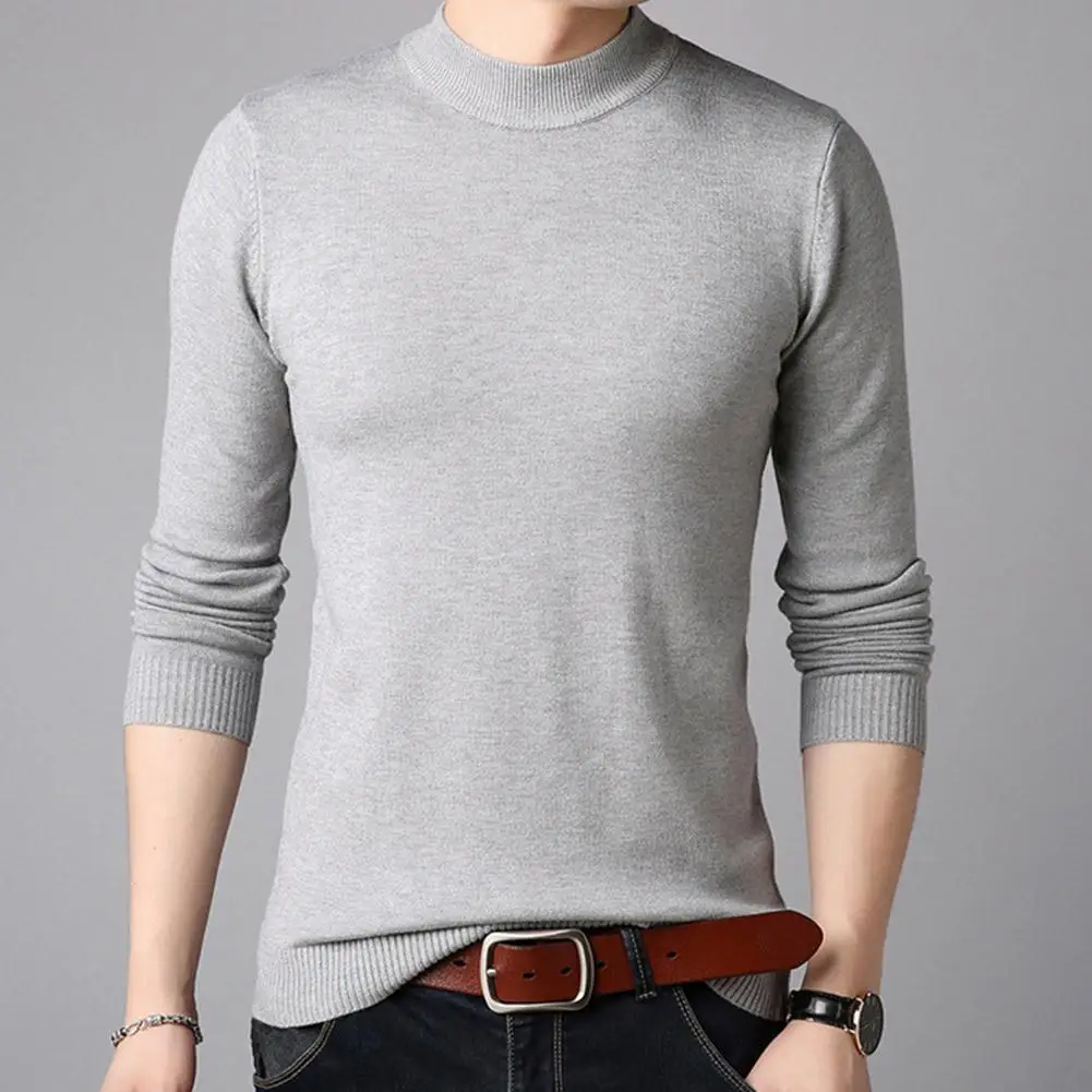 Повседневный мужской однотонный пуловер с длинным рукавом и круглым вырезом