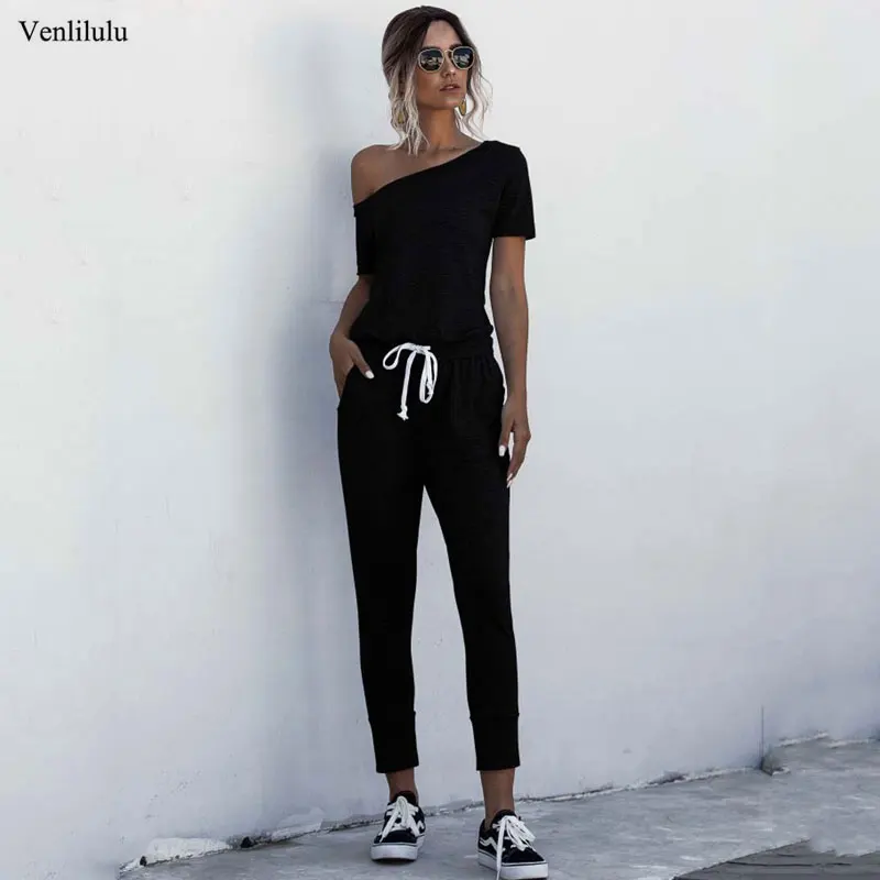 Комбинезон женский на одно плечо Элегантный слитный черный комбинезон одежда