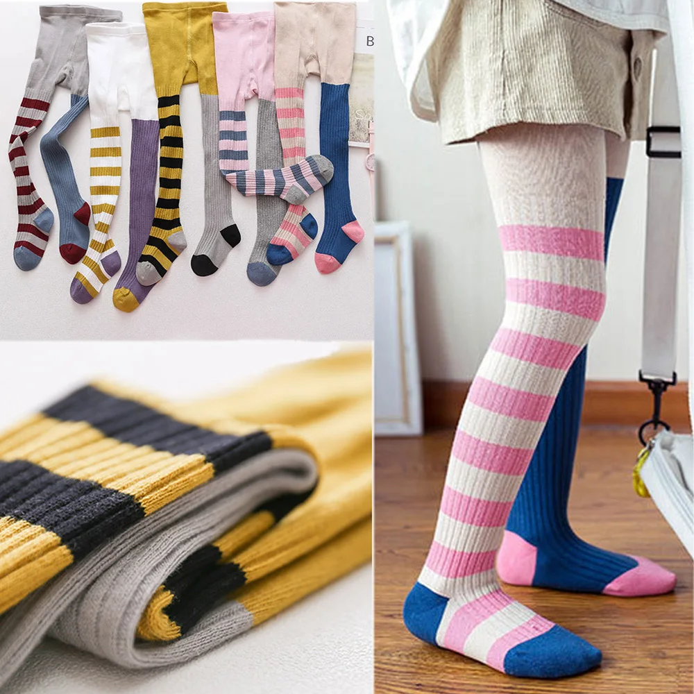 Новинка колготки для маленьких девочек Длинные асимметричные полосатые