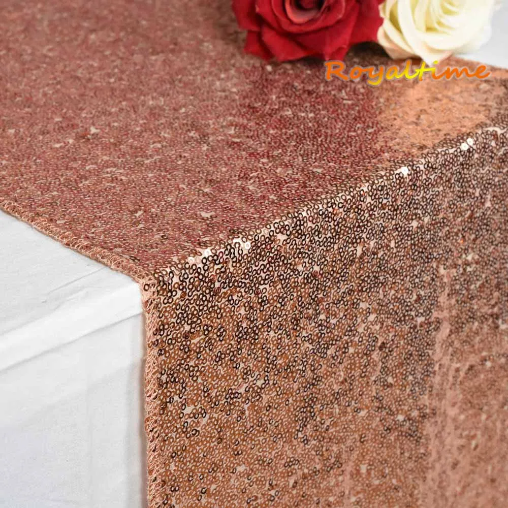 Rose Gold 30x180cm Christmas Green/Fuchsia/Burgundy/Rose Gold Sequin table runner for Party table cloth Weddings Decoration Table Runners - Цвет: Rose Gold