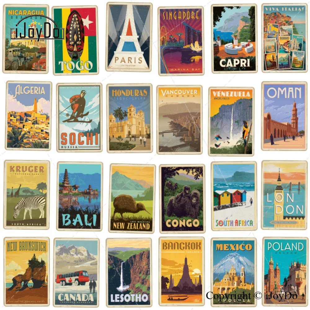 

Retro City Wall Art Travel Metal Tin Sign Vintage Metal Vintage Wall Decor Home Decoration for LIving Room Bedroom Cafe Pub Bar