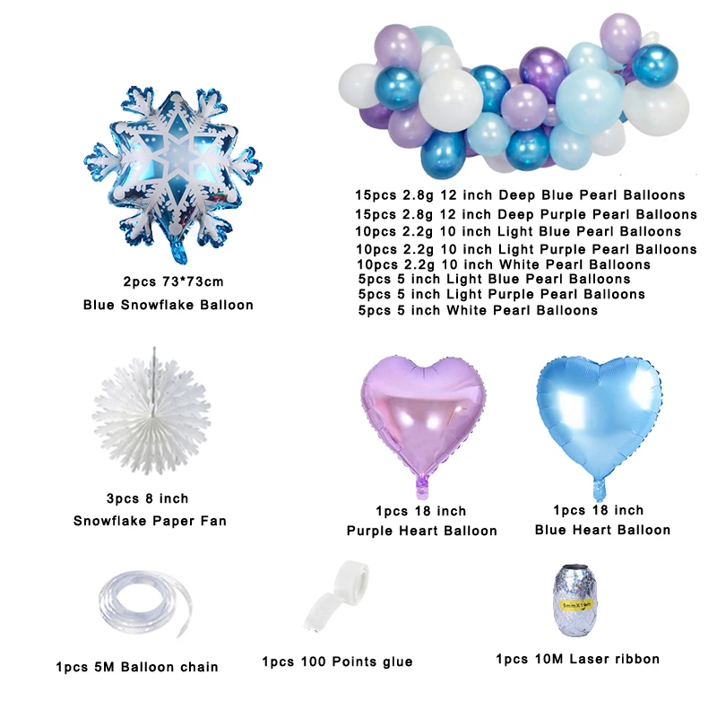

92pcs Ice Princess Snowflake Foil Balloons Garland Birthday Decoration Girl Ice Snow Princess Birthday Party Decoration Supplies