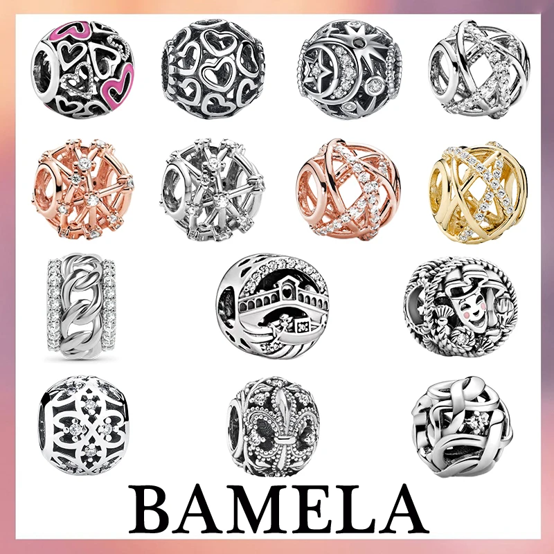 

BAMELA 925 Sterling Silver Love Round Hollow Charms Christmas Gift Beads DIY For Original Pandora Bracelet Jewelry For Women