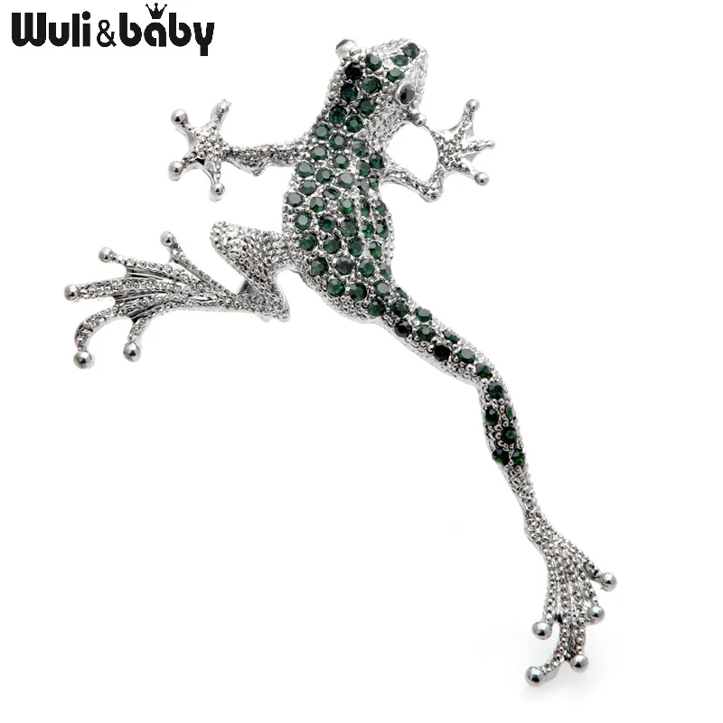 От \ T Wuli & baby Зеленый Стразы Броши лягушка в виде симпатичных Прыжки животное