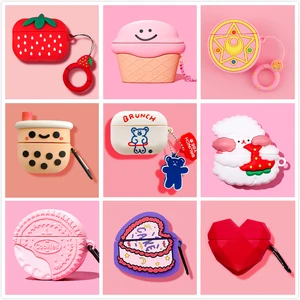 Чехол для наушников Airpods Pro Мультяшные наушники, силиконовый, с брелоком