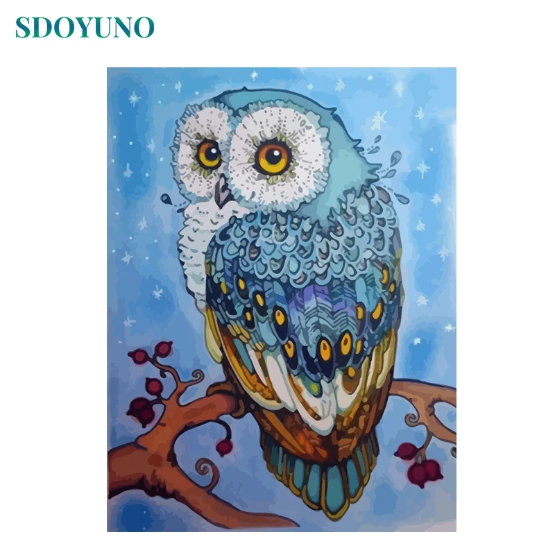 SDOYUNO Безрамная живопись по номерам DIY 60X75 см Сова животные картины по номеру Холст Цифровая живопись наборы домашний декор