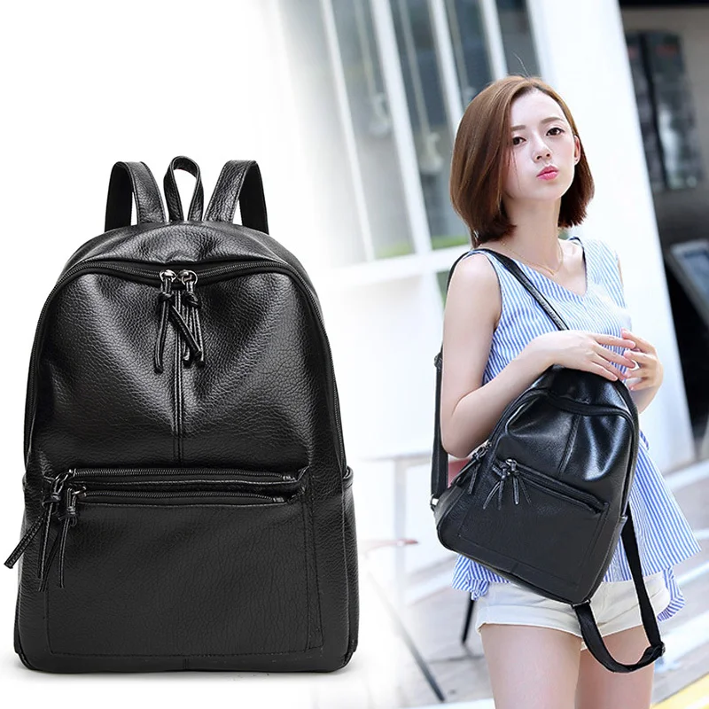 Женский рюкзак из высококачественной ПУ кожи черные школьные сумки