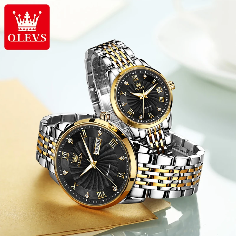 OLEVS Fashion Couple Casual Waterproof Luminous Pointer Mechanical Watches High Quality Breathable Stainless Steel Strap Strap enlarge