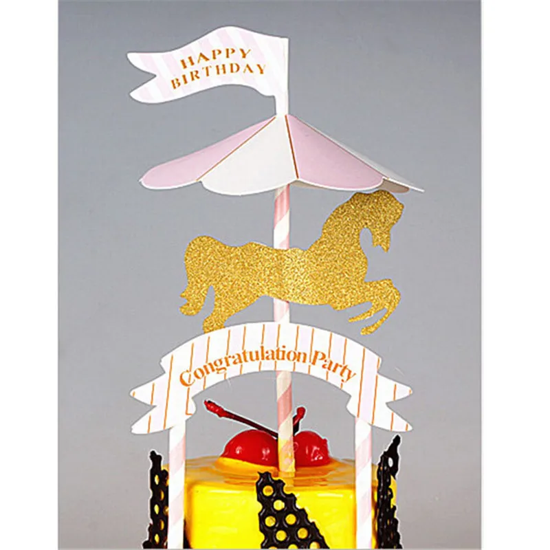 Детский день рождения мультфильм карусель тема торт Топпер выбирает Флаг Дети