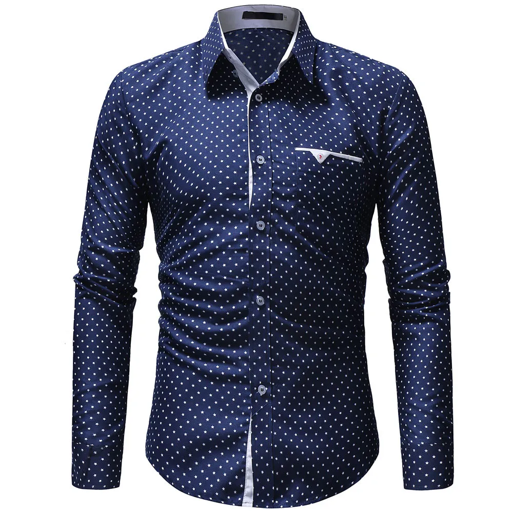

Fashion Men's Autumn Casual Shirts 2019 Long Sleeve Turn Down Collar Formal Polka Dot Slim Fit Long Sleeve Dress Shirt Top Blous