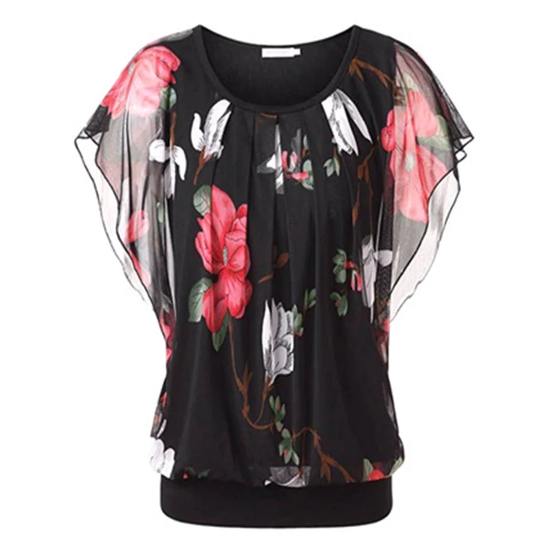 

traf women 2021 spring summer printed ruffled short-sleeved mesh shirt top trf za xnwmnz Chemises pour femme mujer blusa zevity