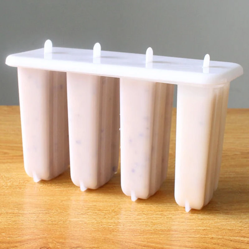 

Ice Cream Mould Ice Cube Tray Popsicle Barrel Diy Mold Dessert 4 cells Ice Cream Mold with Popsicle Stick