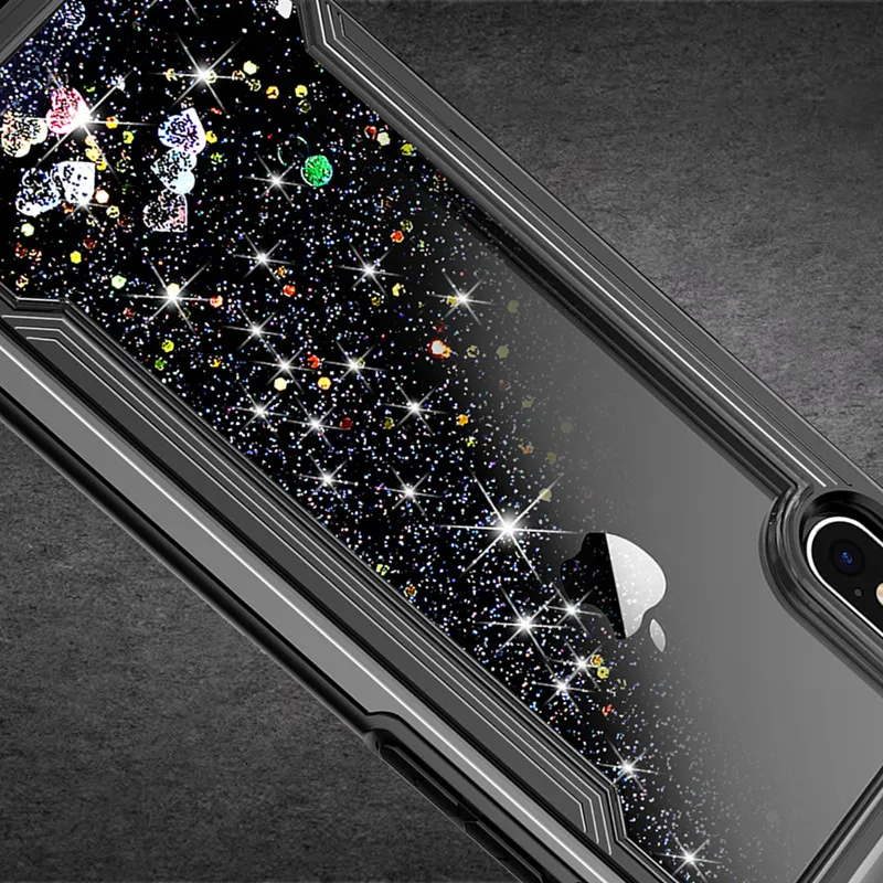 Броня Гибридный ударопрочный каучук бампер чехол для iPhone 11 Pro Max 6 6s 7 8Plus X XS Max XR жидкий сыпучий песок украшение блестки чехол