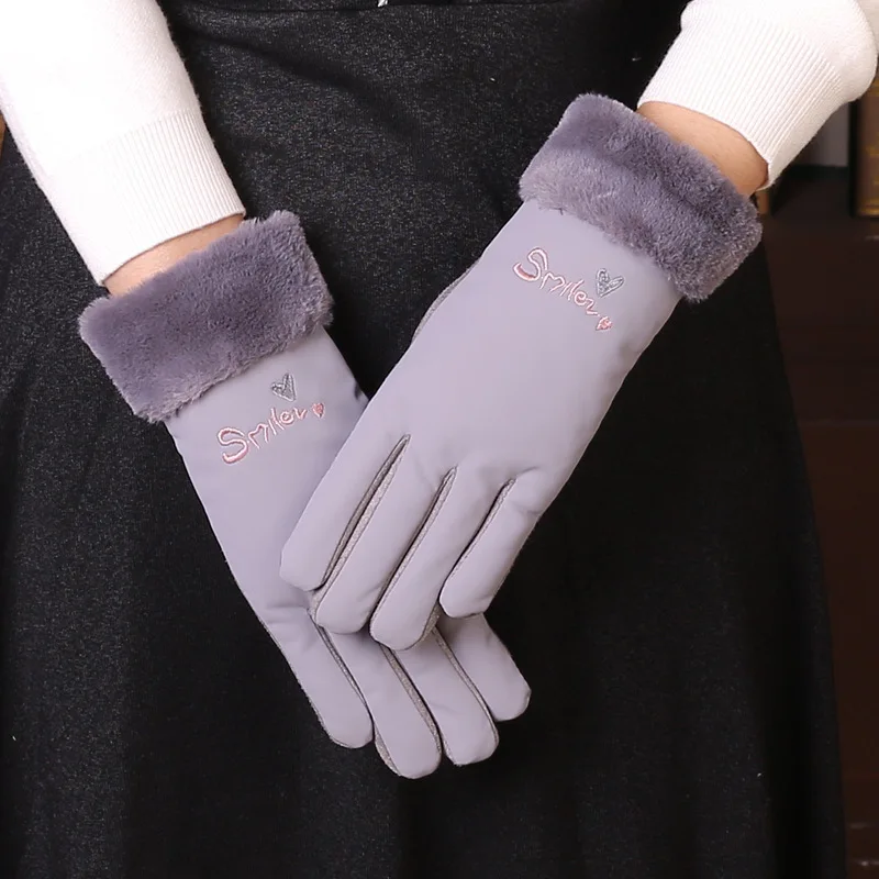

Women Winter Keep Warm Touch Screen Thicken Waterproof Gloves Outdoor Cycling Plus Velvet Inside Letter Embroidery Fashion