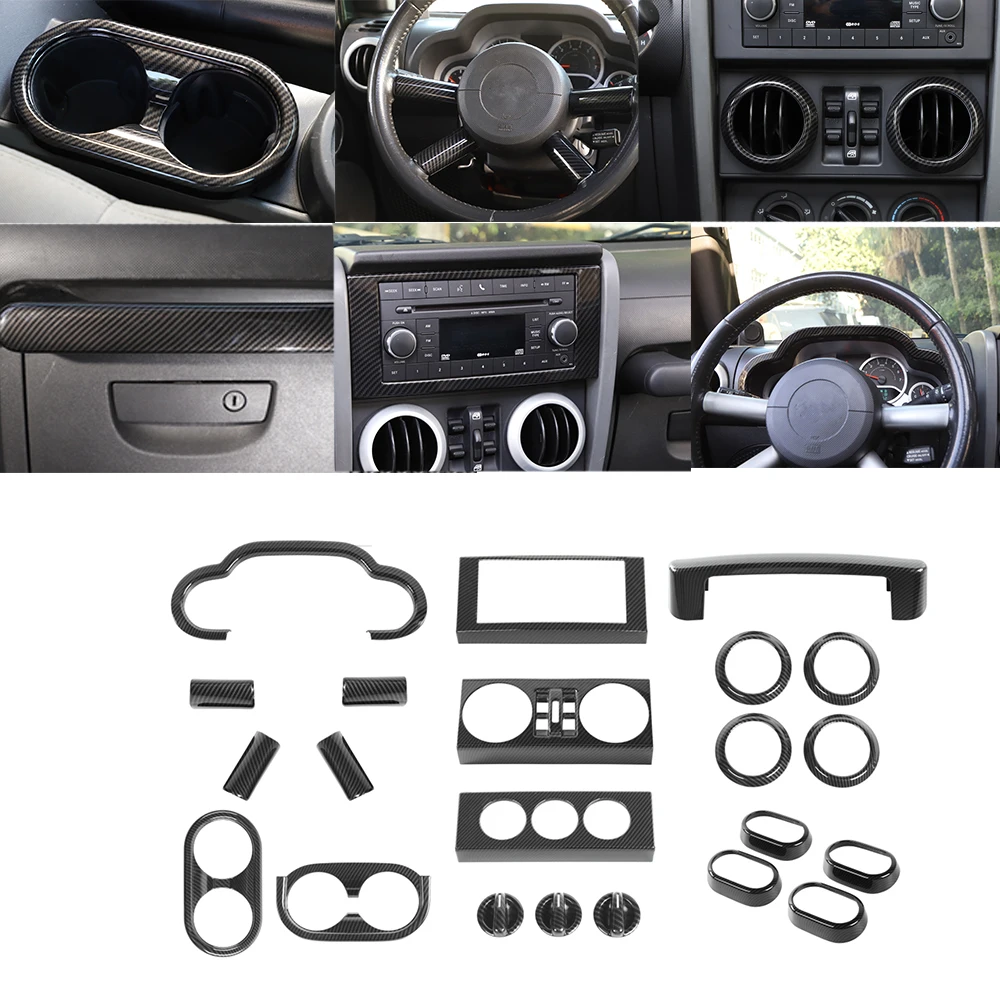 

For Jeep Wrangler JK 2007 2008 2009 2010 Car Interior Accessories Suits Decoration Stickers Car Styling ABS Carbon Fiber 22pcs