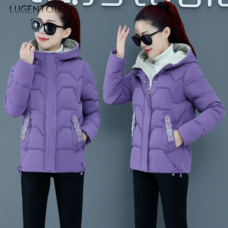 

Korean Parkas Women Hooded Slim Short Puffer Jacket Long Sleeve Zipper Thin Winter Female Casual Bread Clothes Parka Lugentolo