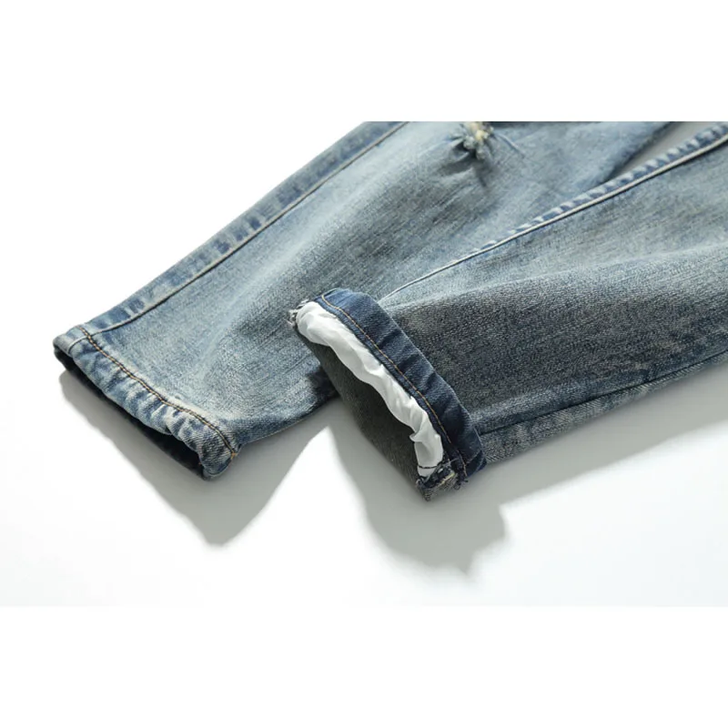 Модные уличные мужские эластичные рваные джинсы скинни потертые Синие