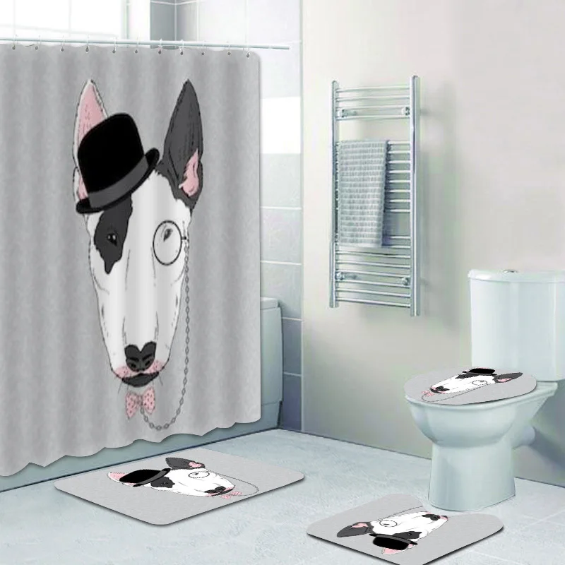 Портрет собаки Бультерьера с крутой татуировкой портрет шторы для душа в ванную