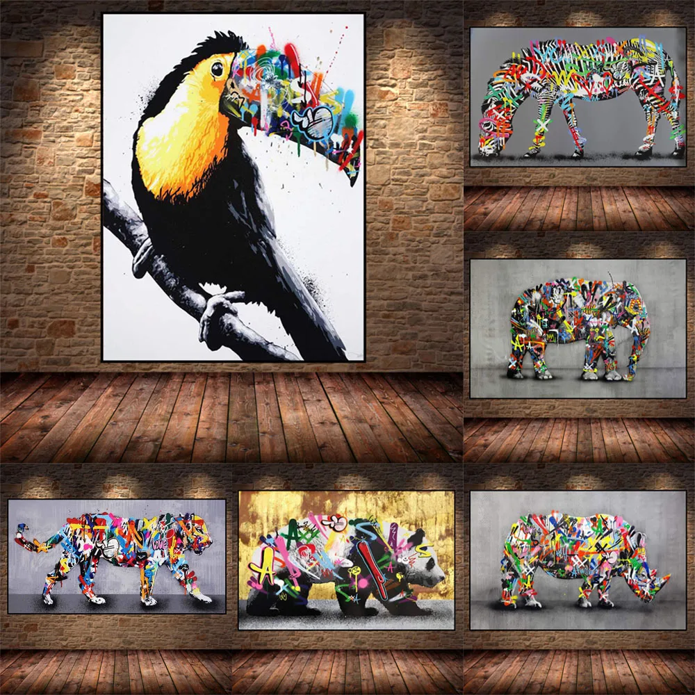 

Graffiti abstract art animal wall painting poster Banksy canvas painting living room study corridor home decoration mural