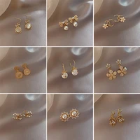 korean earrings 2021new for women butterfly imitation pearl rhinestone crystal snowflake flower minimalist stud ear jewelry