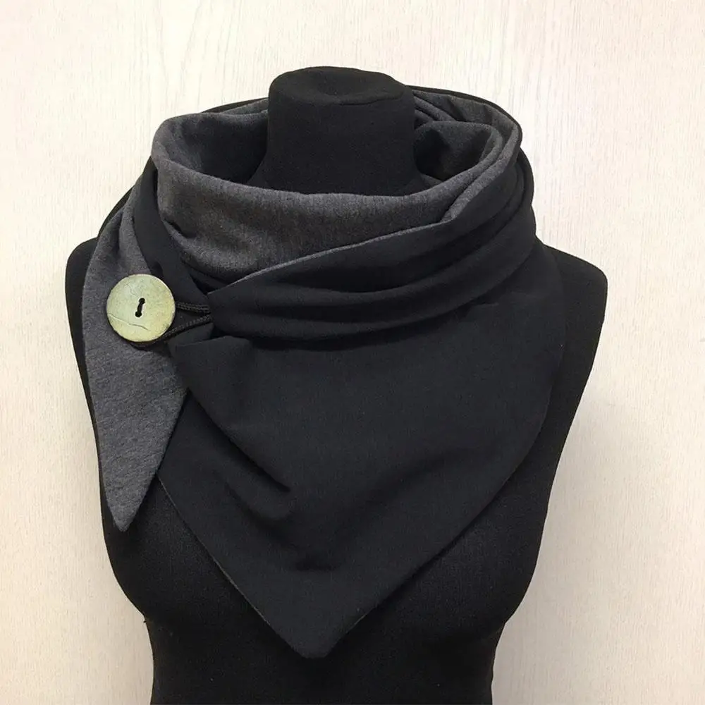 

Ladies Triangle Scarf Button Scarf Wild Thickening Simple Shawl Print Fashion Warm Scarf C5D8