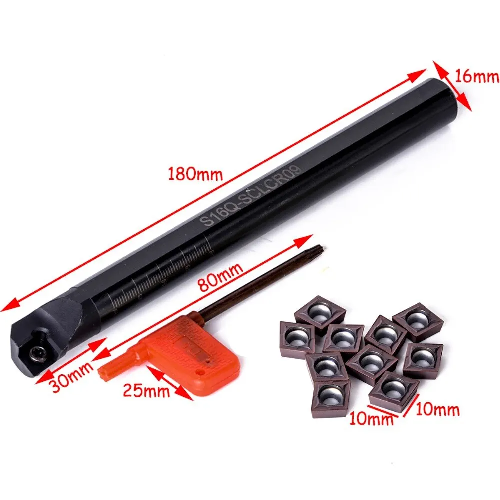 1pc S16Q-SCLCR09 Tool Holder Boring Bar + 10pcs CCMT09T3 Steel Inserts with Wrench For Turning | Инструменты