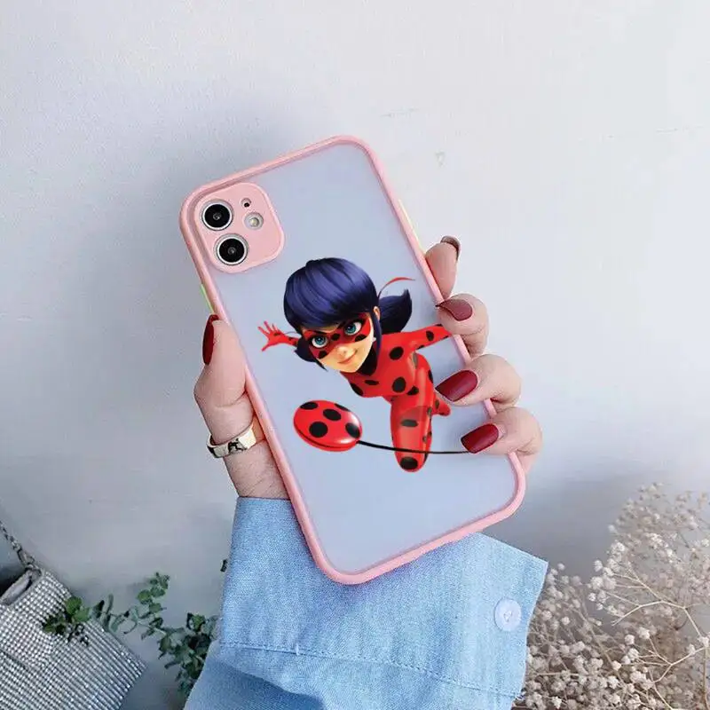 

Miraculers-Ladybugs-Cartoon Girl Phone Cases For iphone 12 11 Pro Max Mini XS 8 7 Plus X SE 2020 XR Light pink Matte Transparent