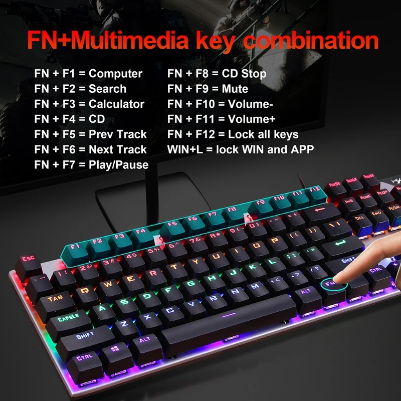 

C1FB Standard Mechanical Gaming Keyboard 104 Keys Backlit Keyboard for Computer Gaming Keyboard