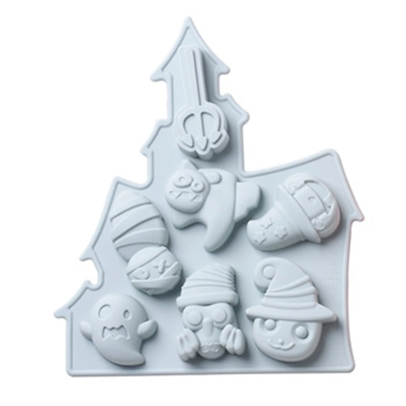 

For 7-hole Halloween Castle Ghost Horrible Cake Decoration Tool Fondant Silicone Mold Candy Chocolate Jelly Mould