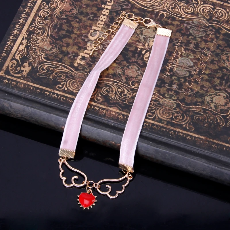 

Cosplay Pendant Necklace Enamel Wing Star Heart Card Captor Velvet Choker My17 21 Dropshipping